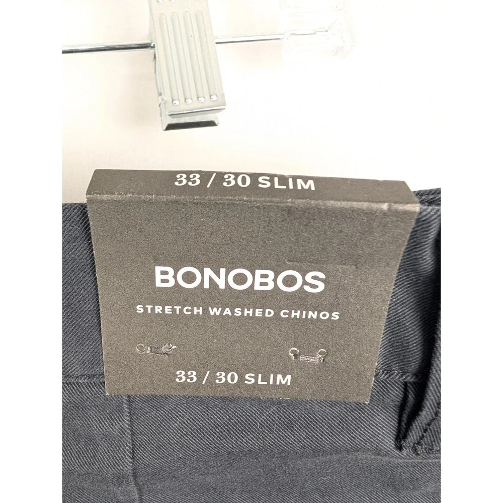 NEW Bonobos Stretch Washed Chinos Mens 33x30 Jet Blue Slim Pants Flat Front